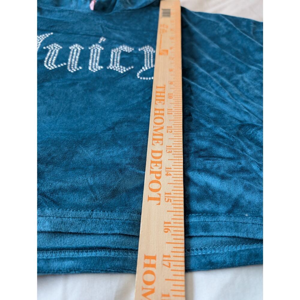 Juicy Couture Teal Velour Rhinestone Lounge Set Cropped Hoodie Joggers M - Picture 6 of 11